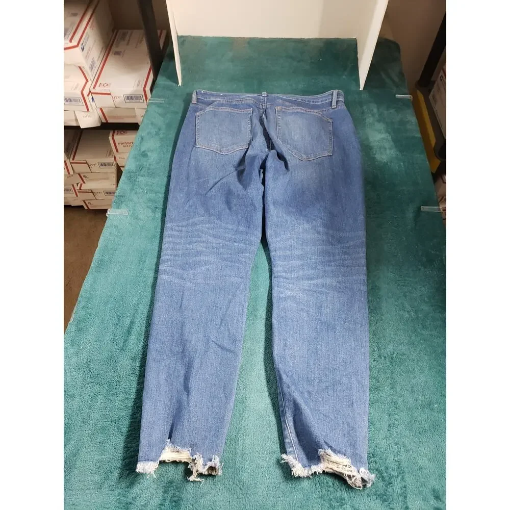 Loft Jeans Size 12 Women Blue Pants Denim Stretch Fray Hem Mid Rise Curvy Skinny